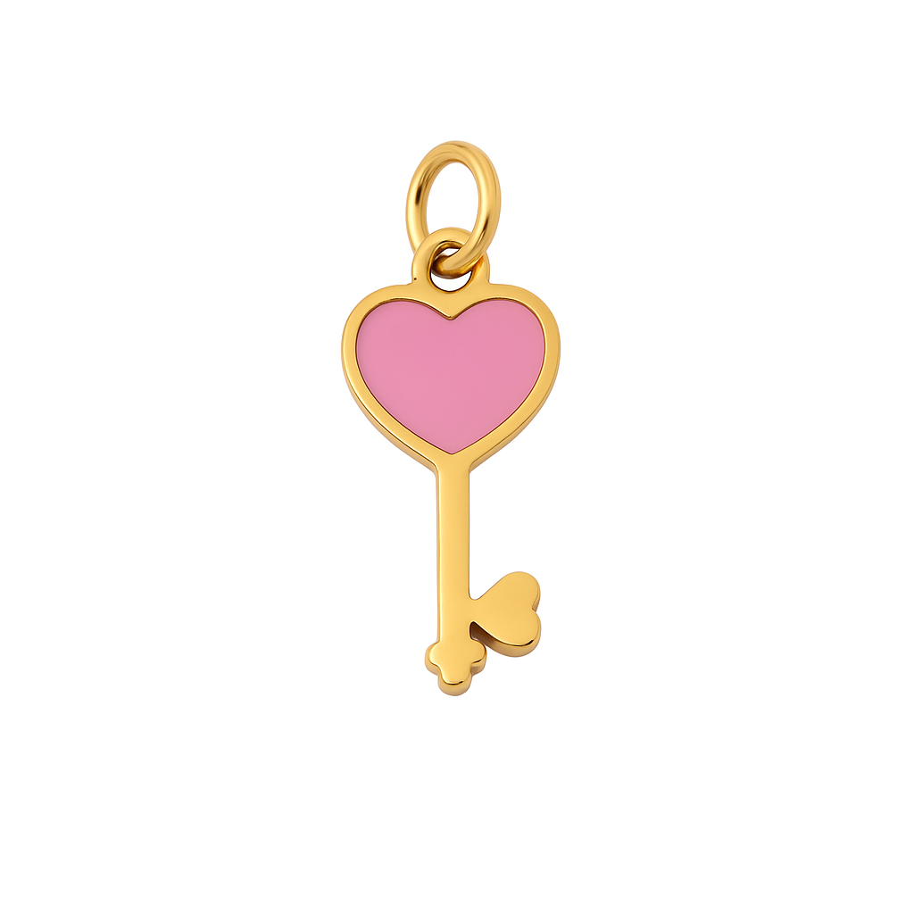 Pink Heart Key Charm