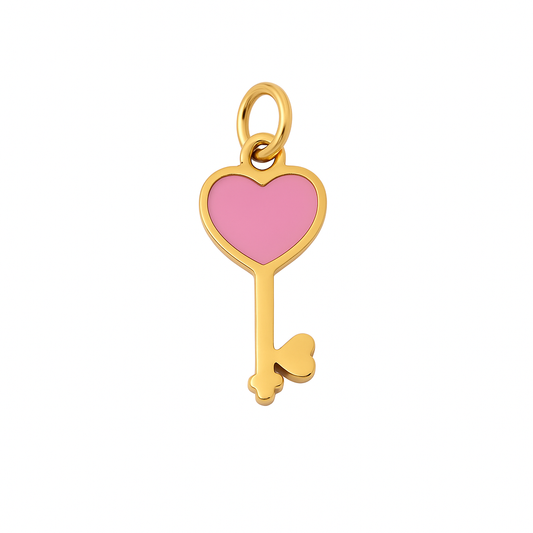 Pink Heart Key Charm