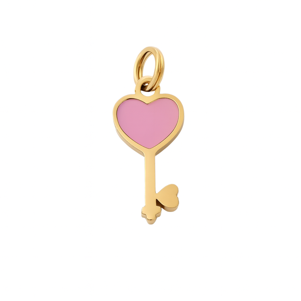 Pink Heart Key Charm